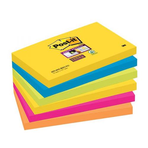 Cheap Stationery Supply of 3M Post-It Super Sticky Colour Note Pads (76mm x 127mm) Rio (1 Pack of 6 Pads, 90 Sheets Per Pad) Offer: Buy 3 Packs for the Price of 2 (January - March 2015) 655-6SS-RIO-EU-XX200 Office Statationery