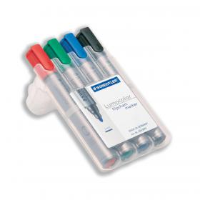 Staedtler Lumocolor Flipchart Markers Dry-safe Bullet Tip 2mm Wallet Asstd Colours Ref 356WP4 Pack of 4 004975