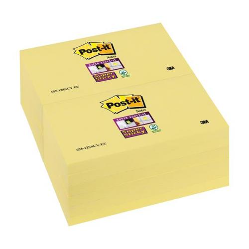 Cheap Stationery Supply of 3M Post-it Super Sticky Removable Notes Pad Canary Yellow (12 x 90 Sheets) + FREE Sticky Notes (Apr-Jun 2015) 655-12SSCY-XX200 Office Statationery