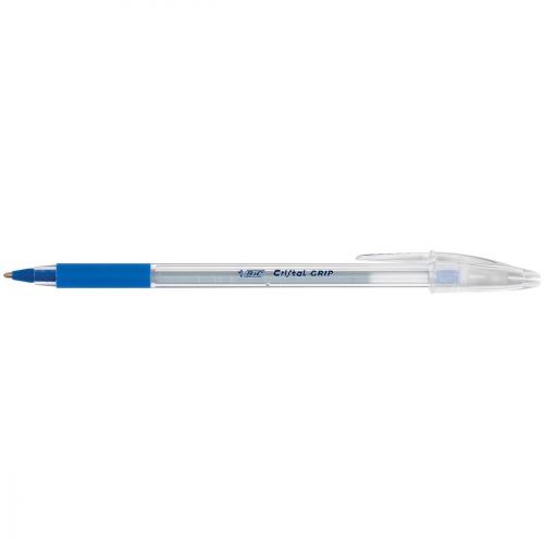 Bic Cristal Grip Ball Pen Clear Barrel Blue | 02065X | Ballpoint Pens