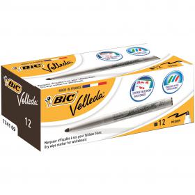 Bic Velleda Marker Whiteboard Dry-wipe 1741 Fine Bullet Tip 1.4mm Line Black Ref 1199174109 Pack of 12 021563