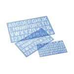 Stencil Pack of Three Templates Letters/Numbers/Symbols 10/20/30mm with PVC Sleeve Blue Tint 021874