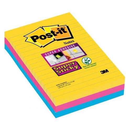 Cheap Stationery Supply of 3M Post-It Super Sticky (102 x 152mm) Notes Ruled Assorted Colours (3 x 90 Sheets) Rio De Janeiro Collection - OFFER 2 for 1 (Jul-Sep 2016) 4690-SS3RIO-XX907 Office Statationery