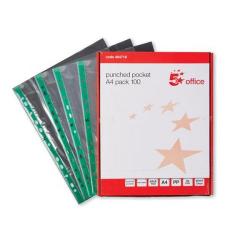 Cheap Stationery Supply of 5 Star Office (A4) Polypropylene Top-opening Punched Pocket (Clear with Green Strip) Pack of 100) *2017 Mailer* 464718-XX333 Office Statationery