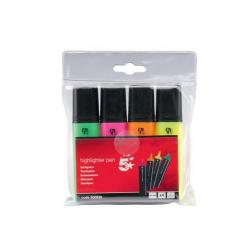 Cheap Stationery Supply of 5 Star Office Highlighters Chisel Tip 1-5mm Line (Assorted) Wallet of 4 *2017 Mailer* 500836-XX333 Office Statationery