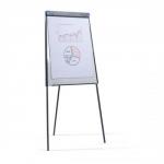 The Nobo Flipchart Easels & Pads features a classic non-magnetic flipchart easel. The easel stands tall on four sturdy legs and is made of a sleek metal frame. The included flipchart pad sits securely on the top and allows for easy writing and drawing. The overall design is simple and functional, making it a versatile tool for presentations, meetings, and brainstorming sessions. The easy-to-use flipchart easel provides a convenient and professional way to display ideas and information.