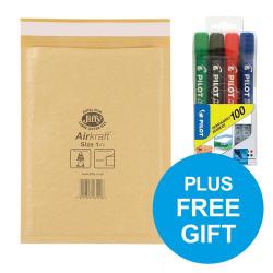 Cheap Stationery Supply of Jiffy Airkraft Bubble Envelopes Size 1 Gold JL-GO-1 Pack of 100 FREE Permanent Markers Oct-Dec 2018 Office Statationery