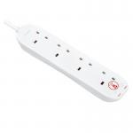 Masterplug Four Socket Power Surge Protected Extension Lead, 2 Metres, 25 X 5.5 X 3 Cm, White 087106