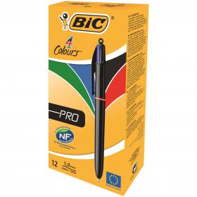 Bic 4-Colour Pro Ball Pen Medium 1.0mm Tip 0.32mm Line Blue Black Red Green Ref 902129 Pack of 12 102460