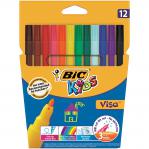 Bic Kids Visa Felt Tip Colouring Pens Washable Ink Fine Tip Wallet Asstd Cols Ref 888695 [Pack 12] 102476