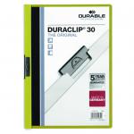 Durable Duraclip Folder PVC Clear Front 3mm Spine for 30 Sheets A4 Green Ref 2200/05 [Pack 25] 105822