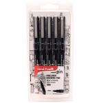Uni-ball Pin Fineliner Pens Assorted Size Tips Black Ref 153486623 [Pack 5] 106831