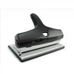 The Rapesco Hole Punches Rapesco ALU Adjustable Punch features a sleek black and silver design. Its rotating adjustable punch allows for 2, 3, or 4 holes to be punched at once, making it a versatile addition to any office or classroom set-up.