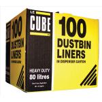 Le Cube Dustbin Liners in Dispenser Box 92 Litre Capacity 1474x864mm Black Ref RY00483 [Pack 100] 112714