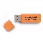Integral Neon Flash Drive USB 3.0 Orange 64GB Ref INFD64GBNEONOR3.0