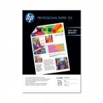 The photo shows a pack of 150 sheets of HP Photo Paper by Hewlett Packard. The paper is A4 size and has a glossy finish, suitable for laser printing. Each sheet is 150gsm and the color is white. The product is identified by the CG965A code.