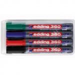 Edding 360 Marker Whiteboard Bullet Tip 1.5-3mm Line Assorted Ref 4-360-4 [Pack 4] 122485
