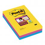 Post-it Super Sticky Notes Rio Ruled 90 Sheets 101x152mm Yellow/Fuchsia/Blue Ref 4690-SS3RIO-EU [Pack 3] 127436