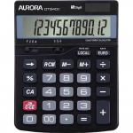 Aurora Semi-desk Calculator 12 Digit 3 Key Memory Battery/Solar Power 115x33x145mm Black Ref DT940C 127570