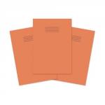 The photograph captures a set of 100 bright orange Rhino Stationery Exercise Books. Each book is 205 x 165mm, with 48 pages of 8mm ruled lines. The 75g/m2 paper is durable and perfect for young students. This pack of exercise books is perfect for school or home use.