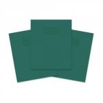 The image shows a pack of 100 light green exercise books with a rhino design on the cover. The books are 205 x 165mm in size and have 48 pages, with the top half being plain and the bottom half ruled with 8mm lines. The paper is 75g/m2 and the books are perfect for school or office use.