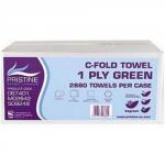 Pristine Hand Towels C-fold Single Ply 240 Towels per Sleeve Green [Pack of 12) MSPC01