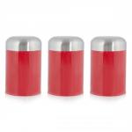 The image showcases the Ciclour Kitchen Essentials Ciclour Set of 3 Red Dome Canisters. The canisters are made of red plastic with a dome-shaped lid. Each canister has a red lid with a white handle and a clear window for easy viewing of contents. The set includes 3 different sizes for versatile storage options.