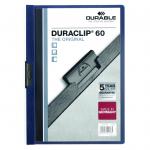 Durable Duraclip Folder PVC Clear Front 6mm Spine for 60 Sheets A4 Midnight Blue Ref 2209/28 [Pack 25] 132579