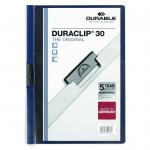 Durable Duraclip Folder PVC Clear Front 3mm Spine for 30 Sheets A4 Midnight Blue Ref 2200/28 [Pack 25] 132609