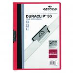 Durable Duraclip Folder PVC Clear Front 3mm Spine for 30 Sheets A4 Red Ref 2200/03 [Pack 25] 132617