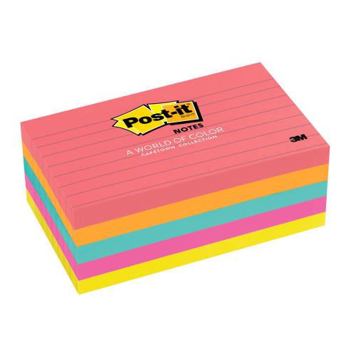 Post-it Notes Large Format Notes Feint Ruled Pad of 100 Sheets 101x152mm  Rainbow Colour Ref 660N [Pack 6]