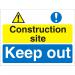 Construction Board 600x450 3mm Construction Site Keep Out Ref CON027FB600x450 *Up to 10 Day Leadtime*