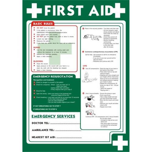 First Aid Sign A2 x 0.44mm Polypropylene Poster First Aid HS014