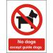 Prohibition Sign 300x400 1mm Plastic No dogs except guidedogs Ref P091SRP300x400 *Up to 10 Day Leadtime*