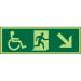 Photol Exit Sign 2mm Wheelchair PictoMan runleft Arrow left down Ref PDSP065450x150 *Upto 10Day Leadtime*