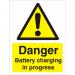 Warning Sign 300x400 1mm Plastic Danger - Battery charging Ref W0192SRP-300x400 *Up to 10 Day Leadtime*