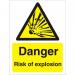 Warning Sign 300x400 1mm Plastic Danger - Risk of explosion Ref W0227SRP-300x400 *Up to 10 Day Leadtime*
