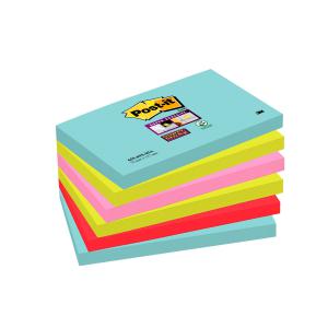 Image of Post-It Super Sticky Notes Miami 76x127mm Aqua Neon Green Pink Poppy