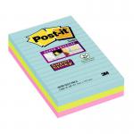 Post-It Super Sticky Notes Miami Ruled 90 Sheets 101x152mm Aqua Neon Green Pink Ref 4690-SS3MIA [Pack 3] 137841