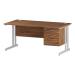 Trexus Rectangular Desk White Cantilever Leg 1600x800mm Fixed Pedestal 2 Drawers Walnut Ref I001925