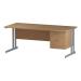 Trexus Rectangular Desk Silver Cantilever Leg 1800x800mm Fixed Pedestal 2 Drawers Oak Ref I002660