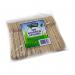 This photograph shows a pack of 100 Robinson Young Disposable Cutlery Natural Birchwood Biodegradable Spoons. The spoons are made of natural, light-colored birchwood and have a sleek and simple design. Each spoon is individually wrapped for hygiene and convenience. Perfect for any eco-friendly event or gathering.