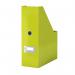 The photo shows a green Leitz Click & Store magazine file from ACCO Brands, designed to store and organize books and magazines. The file is collapsible and features the brands logo on the front. Its vibrant green color adds a pop of color to any workspace. The sleek and modern design makes it a stylish addition to any home or office. The file is easily assembled and sturdy, with ample space to hold multiple items. Its compact size allows for easy storage when not in use.