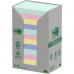 The picture shows a pack of 24 pads of 3M Post-it® Recycled Notes in various colors, with each pad containing 100 sheets. Each note measures 38 mm x 51 mm and is labeled with the iconic Post-it® logo. The pads are neatly stacked and ready to be used for reminders, lists, or quick notes.