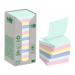 A vibrant photo of 3M Post-it Notes featuring the Nature Collection of Z-Notes. There are 16 pads with 100 sheets each, in a convenient size of 76mm x 76mm. The recycled material adds an eco-friendly touch to the colorful design.