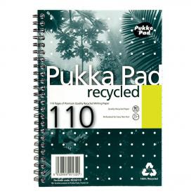 Pukka Pad Recycled Notebook Wirebound 80gsm Ruled Perforated 110pp A5 Green Ref RCA5/110 [Pack 3] 143438