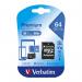 This image features a set of Verbatim Memory Cards, specifically a Micro SDXC Card with an included adapter. The color is black and the storage capacity is 64GB. The product number is 44084 143473.