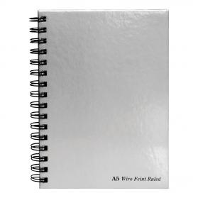 Pukka Pad Notebook Wirebound Hardback 90gsm Ruled Perforated 160pp A5 Silver Ref WRULA5 Pack of 5 143486