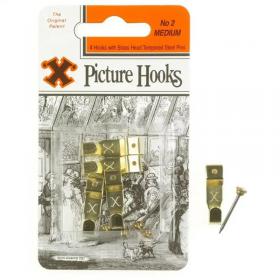 Single Hooked No.2 Brass Plated Picture Hanging Hooks Pack of 4 143875