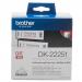 A photo of Brother DK-22251 Continuous Length Paper Roll Labels shows a label roll with black and red print on a white background. The labels are 62mm wide and 15.24m long, and are self-adhesive. The label roll is specifically designed for use with Brother label printers.